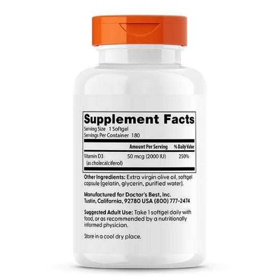 Vitamin D3, 2000 IU, 180 softgels, Doctor's Best - Vitax.ro