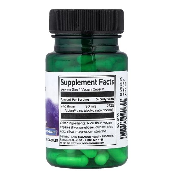 Chelated Zinc, 30mg, 90 caps, Swanson - Vitax.ro