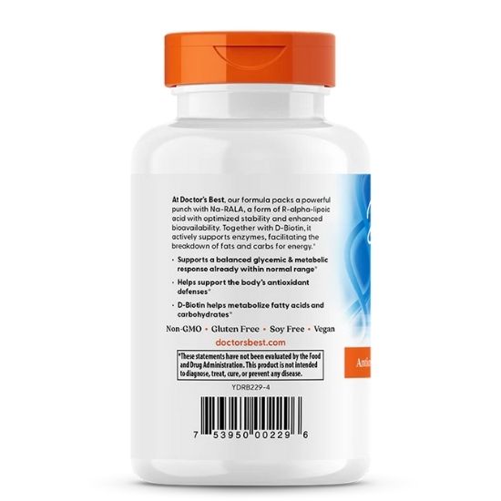 Stabilized R-Lipoic Acid cu BioEnhanced Na-RALA, 100mg, 180 vcaps, Doctor's Best - Vitax.ro