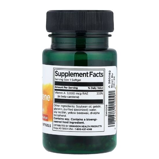 Beta-Carotene (Vitamin A), 10 000 IU, 100 softgels, Swanson - Vitax.ro