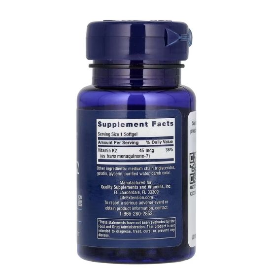 Low Dose Vitamin K2 (MK-7), 45mcg, 90 softgels, Life Extension - Vitax.ro