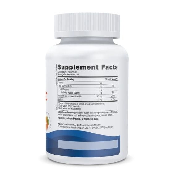 Vitamin C Gummies, 250mg Tangerine, 60 gummies, Nordic Naturals - Vitax.ro