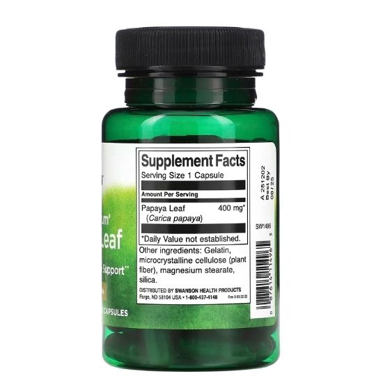 Full Spectrum Papaya Leaf, 400mg, 60 caps, Swanson - Vitax.ro