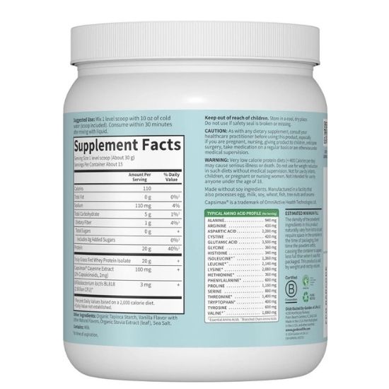 Sport Grass Fed Whey+ Weight Management, Vanilla, 450g, Garden of Life - Vitax.ro