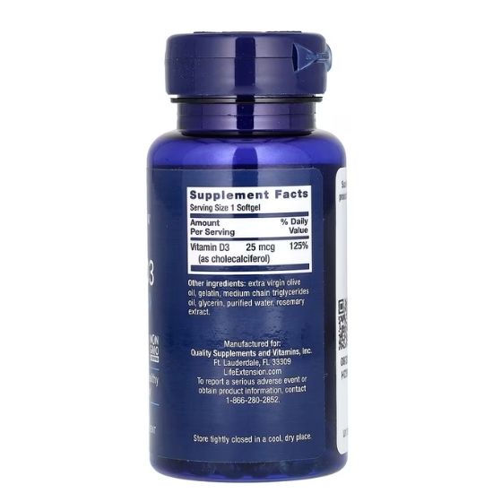 Vitamin D3, 1000IU, 250 softgels, Life Extension - Vitax.ro