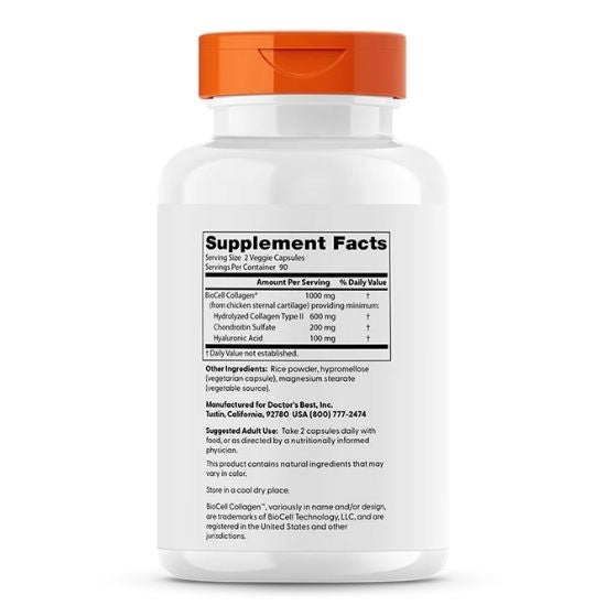 Hyaluronic Acid + Chondroitin Sulfate cu BioCell Collagen, 180 caps, Doctor's Best - Vitax.ro