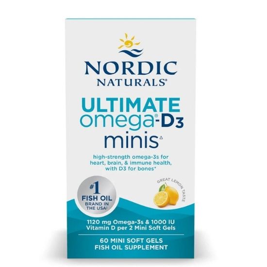 Ultimate Omega D3 Minis, 1120mg, Lemon, 60 softgels, Nordic Naturals - Vitax.ro