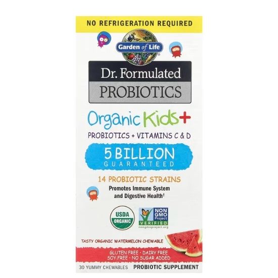 Dr. Formulated Probiotics Organic Kids+, Watermelon, 30 chewables, Garden of Life - Vitax.ro