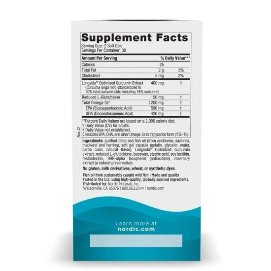 Ultimate Omega + Curcumin, 1200mg, 60 softgels, Nordic Naturals - Vitax.ro