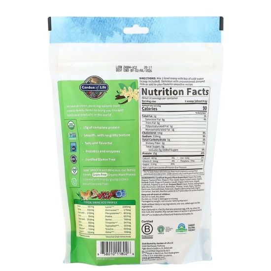 Organic Plant Protein, Smooth Vanilla, 265g, Garden of Life - Vitax.ro