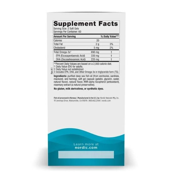 Omega-3, 690mg Lemon, 120 softgels, Nordic Naturals - Vitax.ro