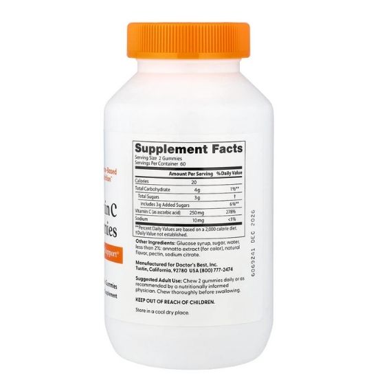 Vitamin C 250 mg, Orange Bliss, 120 gummies, Doctor's Best - Vitax.ro