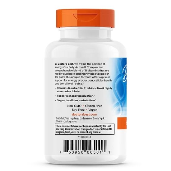 Fully Active B-Complex cu Quatrefolic, 60 vcaps, Doctor's Best - Vitax.ro