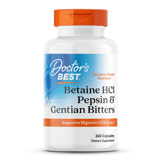 Betaine HCl Pepsin & Gentian Bitters, 360 caps, Doctor's Best - Vitax.ro