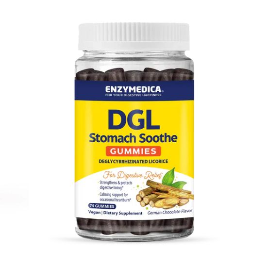 DGL Stomach Soothe Gummies, German Chocolate, 74 gummies, Enzymedica - Vitax.ro