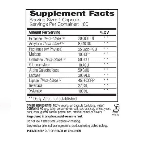 Digest Basic, 180 capsules, Enzymedica - Vitax.ro
