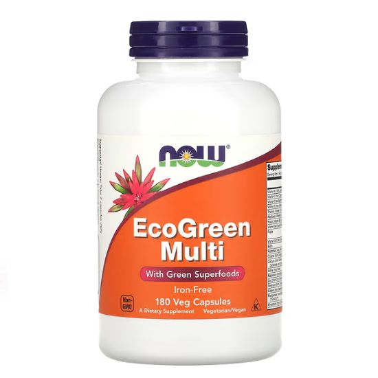 EcoGreen Multi, Iron Free, 180 vcaps, NOW Foods - Vitax.ro
