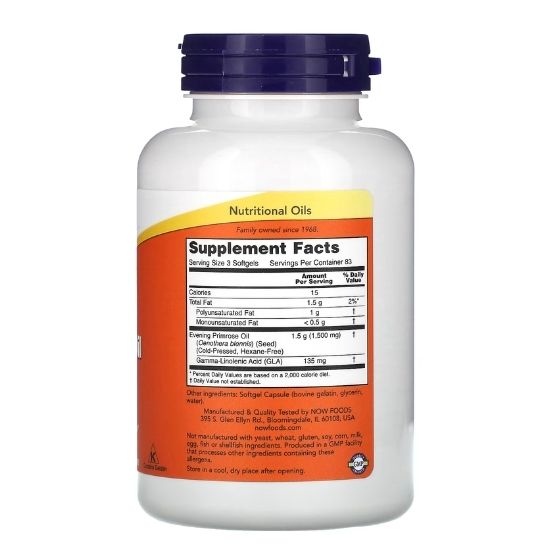Evening Primrose Oil, 500mg, 250 softgels, NOW Foods - Vitax.ro