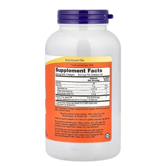Flax Oil, 1000mg, 250 softgels, NOW Foods - Vitax.ro