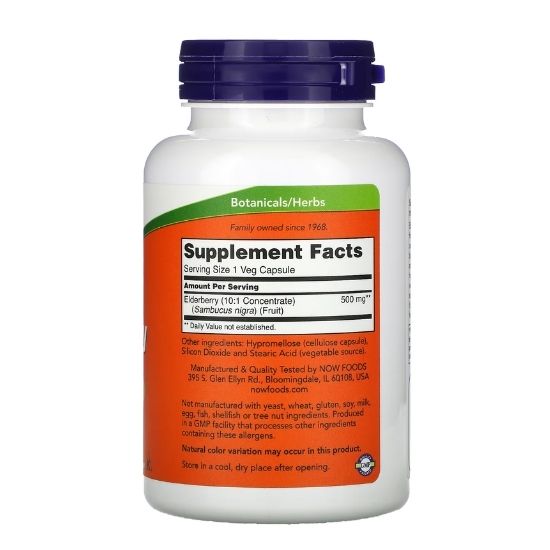 Elderberry, 500mg, 120 vcaps, NOW Foods - Vitax.ro