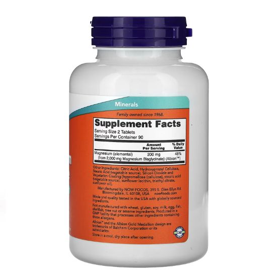 Magnesium Glycinate, 180 tabs, NOW Foods - Vitax.ro