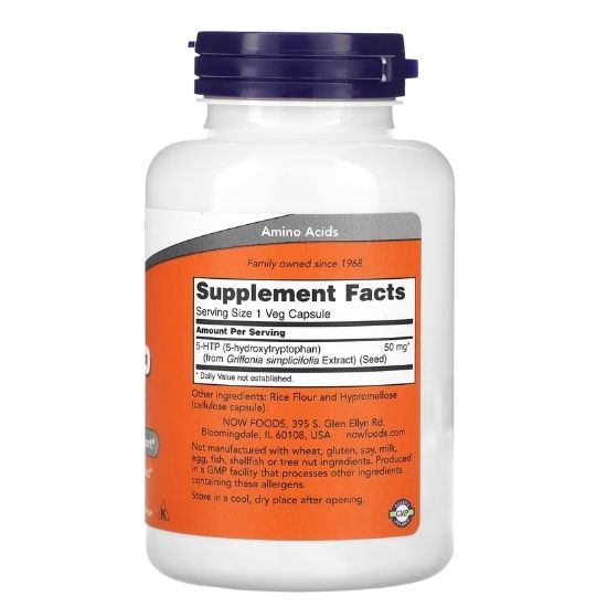 5-HTP, 50mg, 180 vcaps, NOW Foods - Vitax.ro