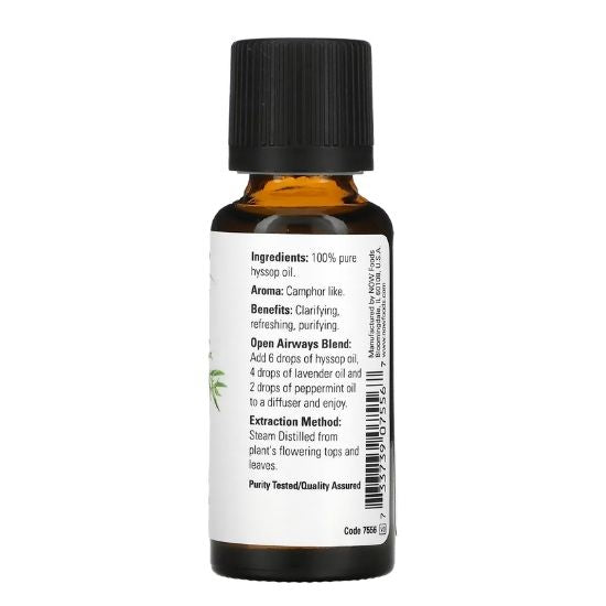 Essential Oil, Hyssop Oil, 30 ml, NOW Foods - Vitax.ro