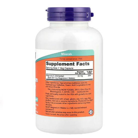 Magnesium Malate Caps, 180 vcaps, NOW Foods - Vitax.ro