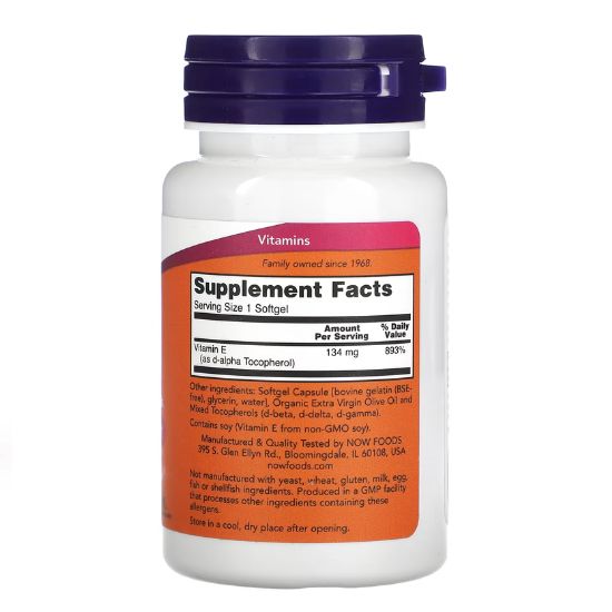 Vitamin E-200 - Natural (Mixed Tocopherols), 100 softgels, NOW Foods - Vitax.ro