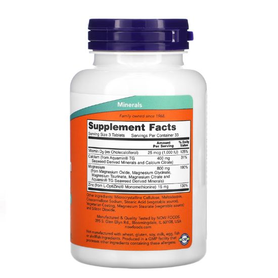 Magnesium & Calcium with Zinc and Vitamin D3, 100 tablets, NOW Foods