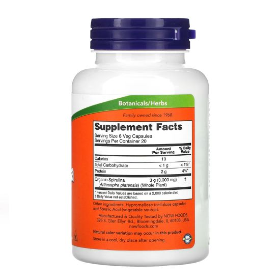 Spirulina - Natural, 500mg, 120 vcaps, NOW Foods - Vitax.ro