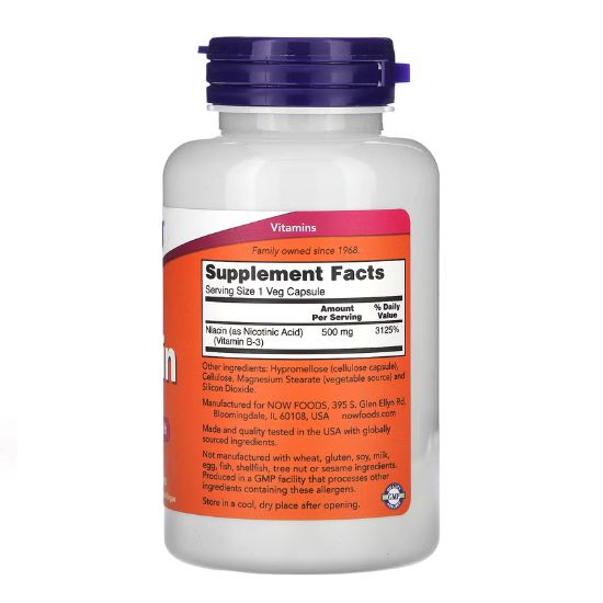 Niacin, 500mg, 100 caps, NOW Foods - Vitax.ro
