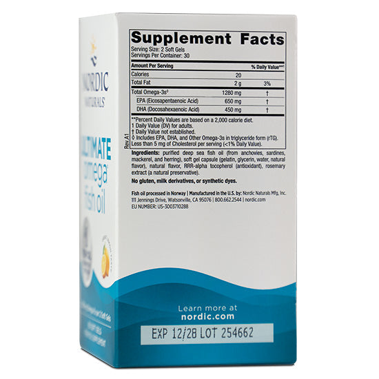 Ultimate Omega Fish Oil, 1280mg Lemon, 60 softgels, Nordic Naturals