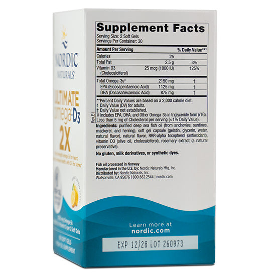 Ultimate Omega 2X with Vitamin D3, 2150mg, Lemon, 60 softgels, Nordic Naturals