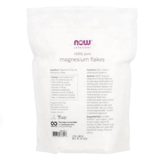 100% Pure Magnesium Flakes, 750g, NOW Foods - Vitax.ro