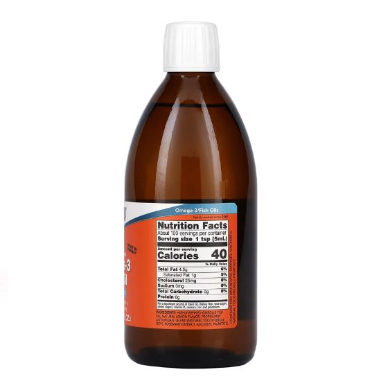 Omega-3 Fish Oil Liquid, Lemon, 500 ml, NOW Foods