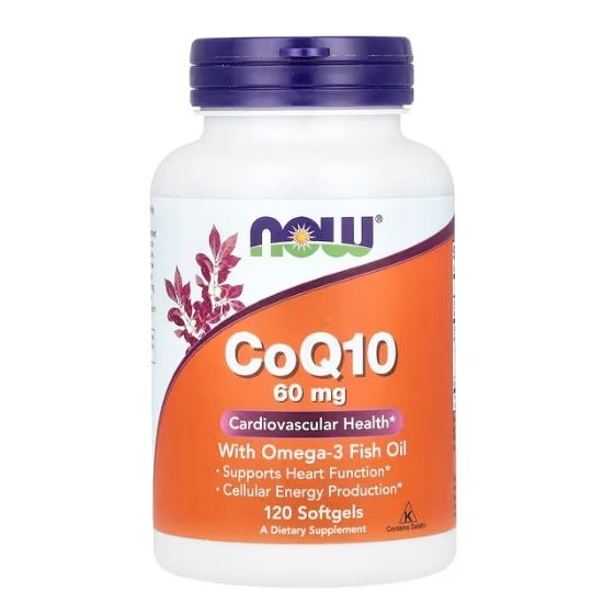 CoQ10 with Omega-3, 60mg, 120 softgels, NOW Foods - Vitax.ro