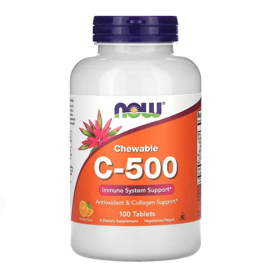 Vitamin C-500 Chewable, Orange, 100 tabs, NOW Foods - Vitax.ro