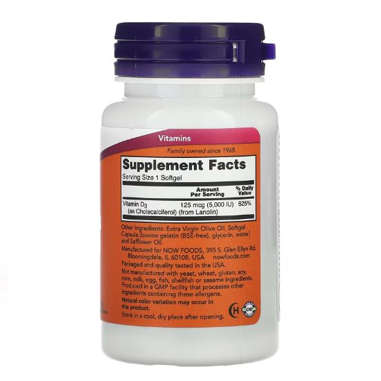 Vitamin D-3, 5000 IU, 120 softgels, NOW Foods - Vitax.ro