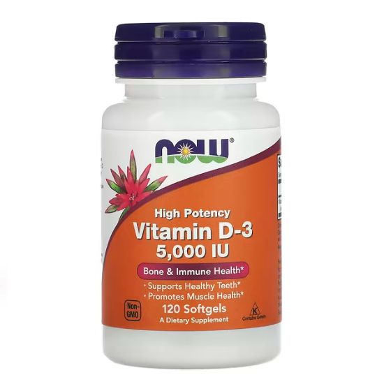 Vitamin D-3, 5000 IU, 120 softgels, NOW Foods - Vitax.ro