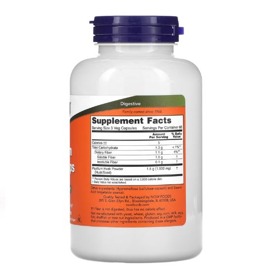 Psyllium Husk, 500mg, 200 vcaps, NOW Foods - Vitax.ro