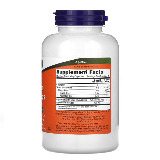 Psyllium Husk with Apple Pectin, 700mg, 180 vcaps, NOW Foods - Vitax.ro