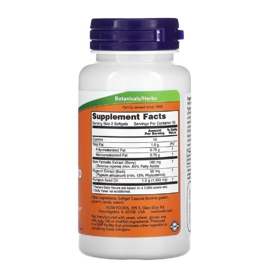 Pygeum si Saw Palmetto Extract, 60 Capsule Moi, NOW Foods - Vitax.ro