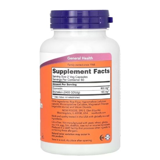 Quercetin cu Bromelaina, 120 Capsule Vegetale, NOW Foods - Vitax.ro