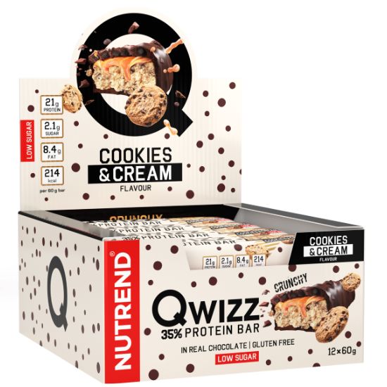 Qwizz Protein Bar, Cookies & Cream, 12 x 60 g, Nutrend - Vitax.ro