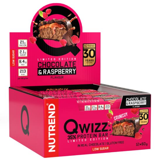 Qwizz Protein Bar, Chocolate + Raspberry, 12 x 60 g, Nutrend - Vitax.ro