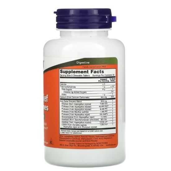 Acid Relief with Enzymes, 60 chewables, NOW Foods - Vitax.ro