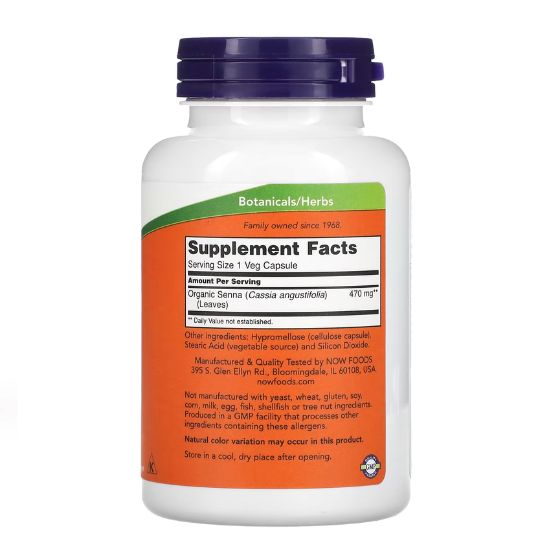 Senna Leaves, 470mg, 100 vcaps, NOW Foods - Vitax.ro