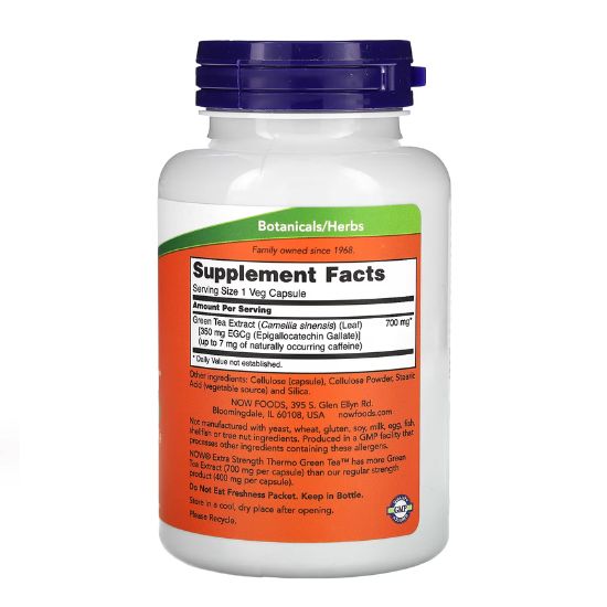 Thermo Green Tea, Extra Strength, 90 vcaps, NOW Foods - Vitax.ro