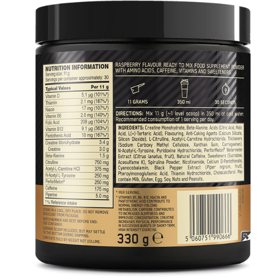 Gold Standard Pre-Workout, 330 g,  Blue Raspberry, Optimum Nutrition - Vitax.ro